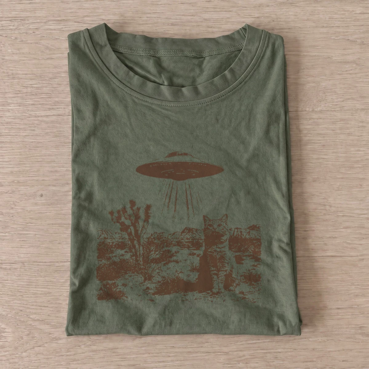 Desert ufo cat t shirt olive20desert ufo cat.webp