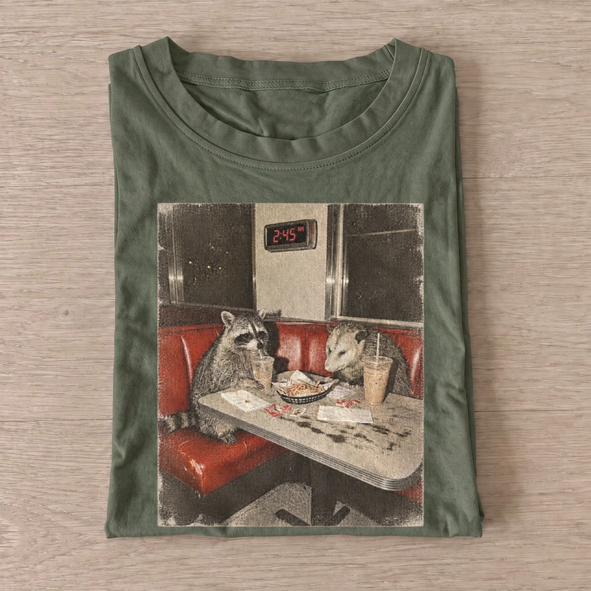 Diner raccoons graphic t shirt olive20diner raccoons.webp
