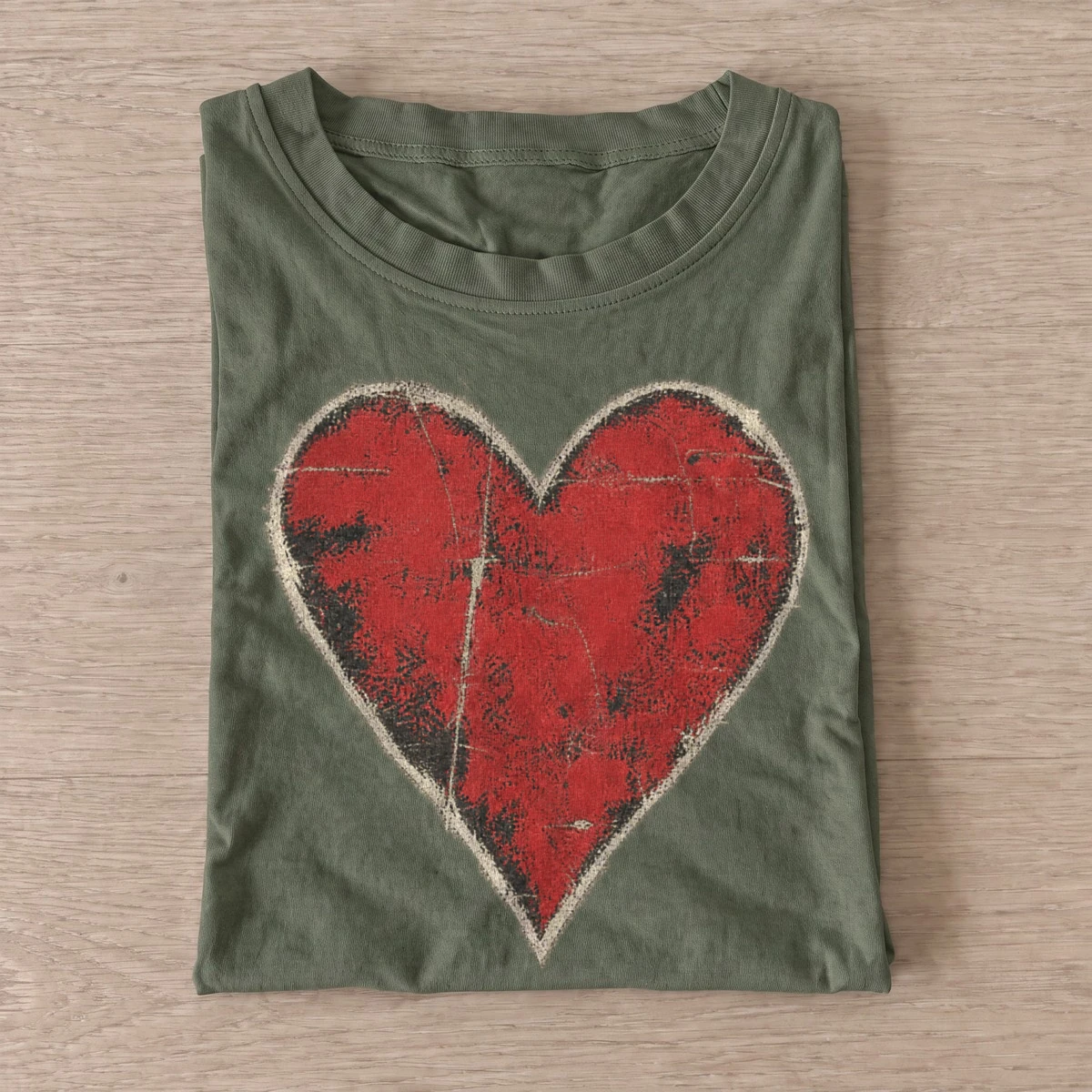 Distressed red heart graphic t shirt olive20distressed red heart.webp