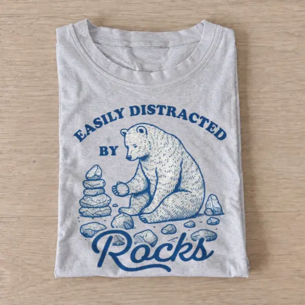 Easily distracted by rocks bear t shirt gray20rock distracted bear.webp