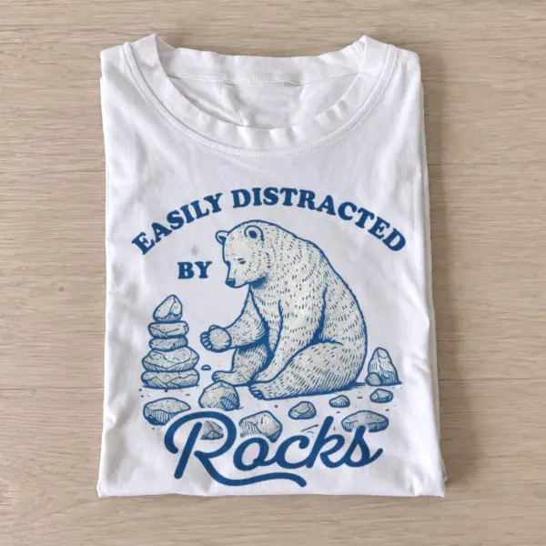Easily distracted by rocks bear t shirt white20rock distracted bear.webp