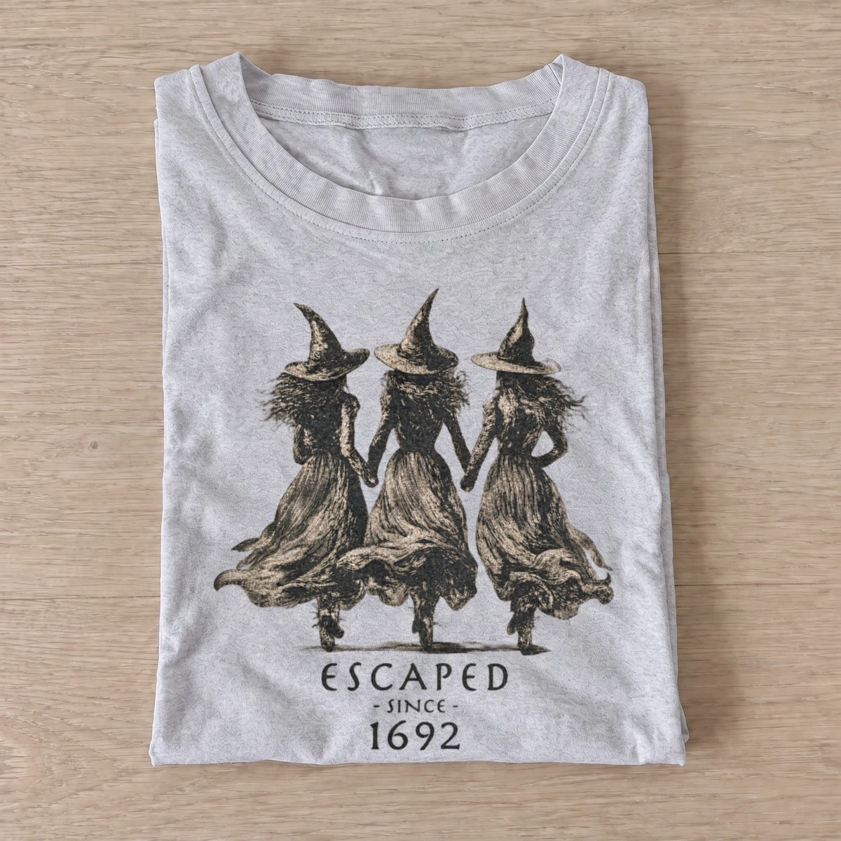 Escaped since 1692 witches t shirt gray20escaped witch raccoons.webp