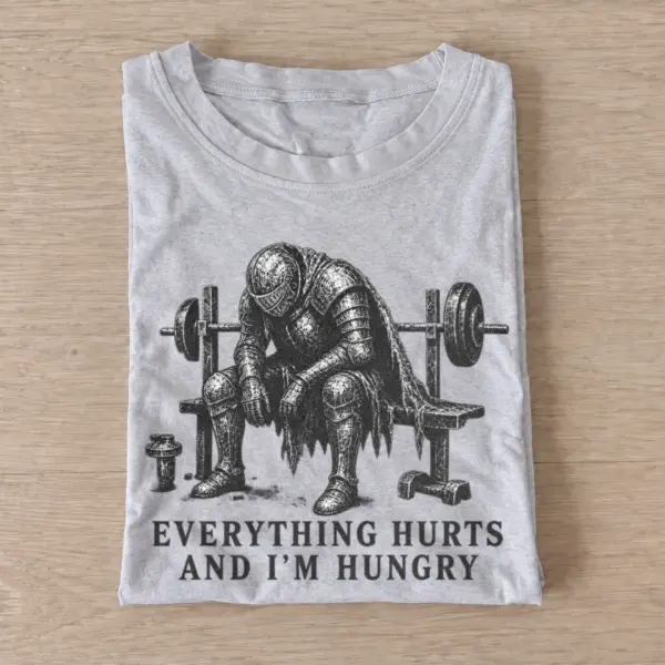 Everything hurts and im hungry knight t shirt gray20hungry gym knight.webp
