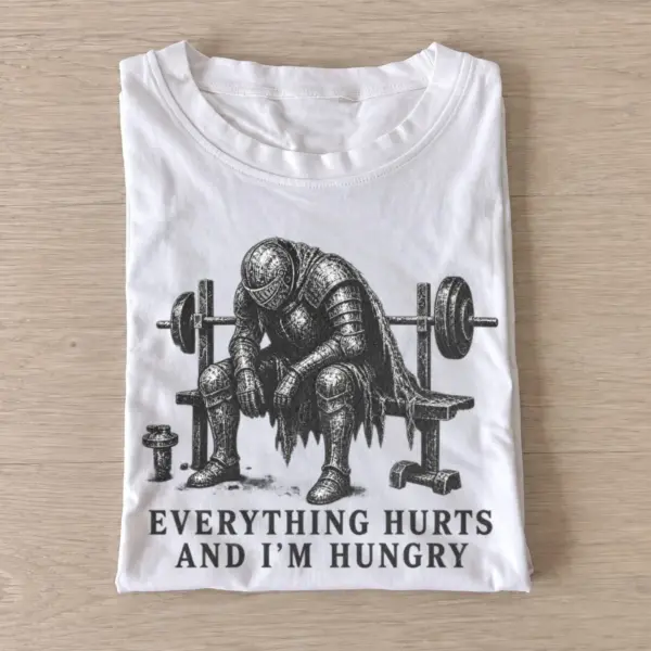 Everything hurts and im hungry knight t shirt white20hungry gym knight.webp