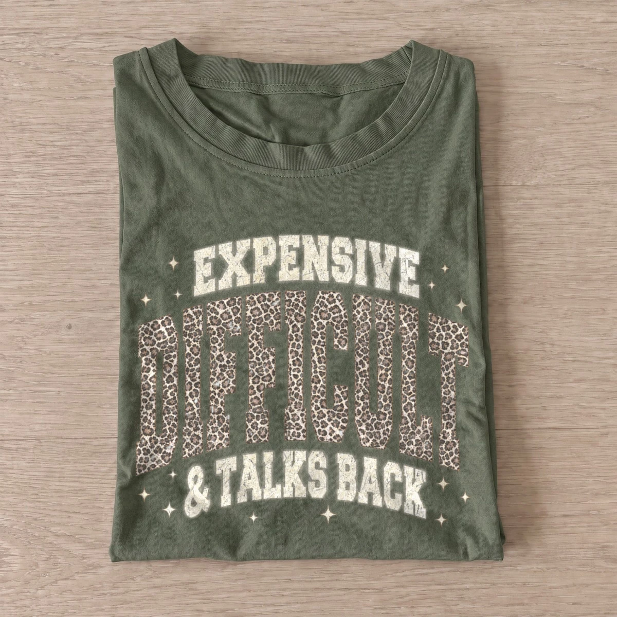 Expensive difficult talks back leopard t shirt olive20expensive difficult.webp