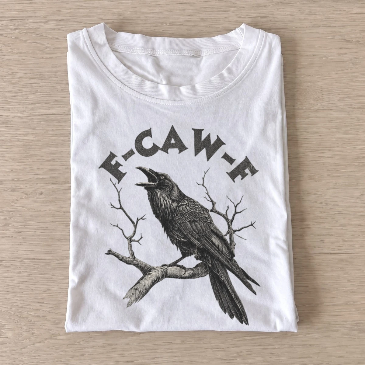 F caw f cawing crow t shirt white20cawing branch crow.webp