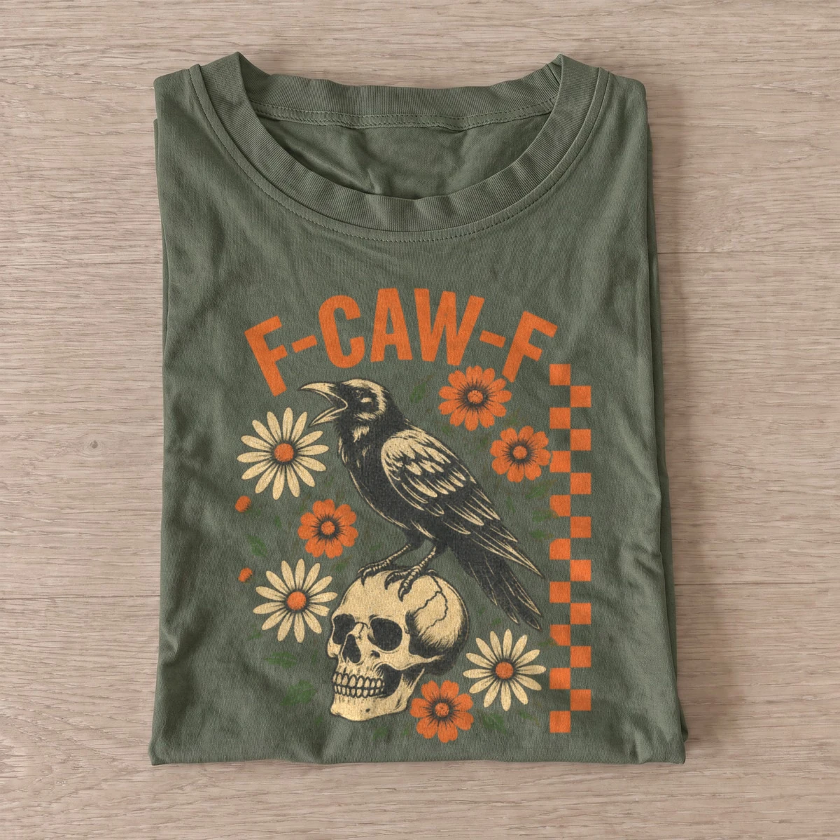 F caw f floral skull crow t shirt olive20floral skull crow.webp