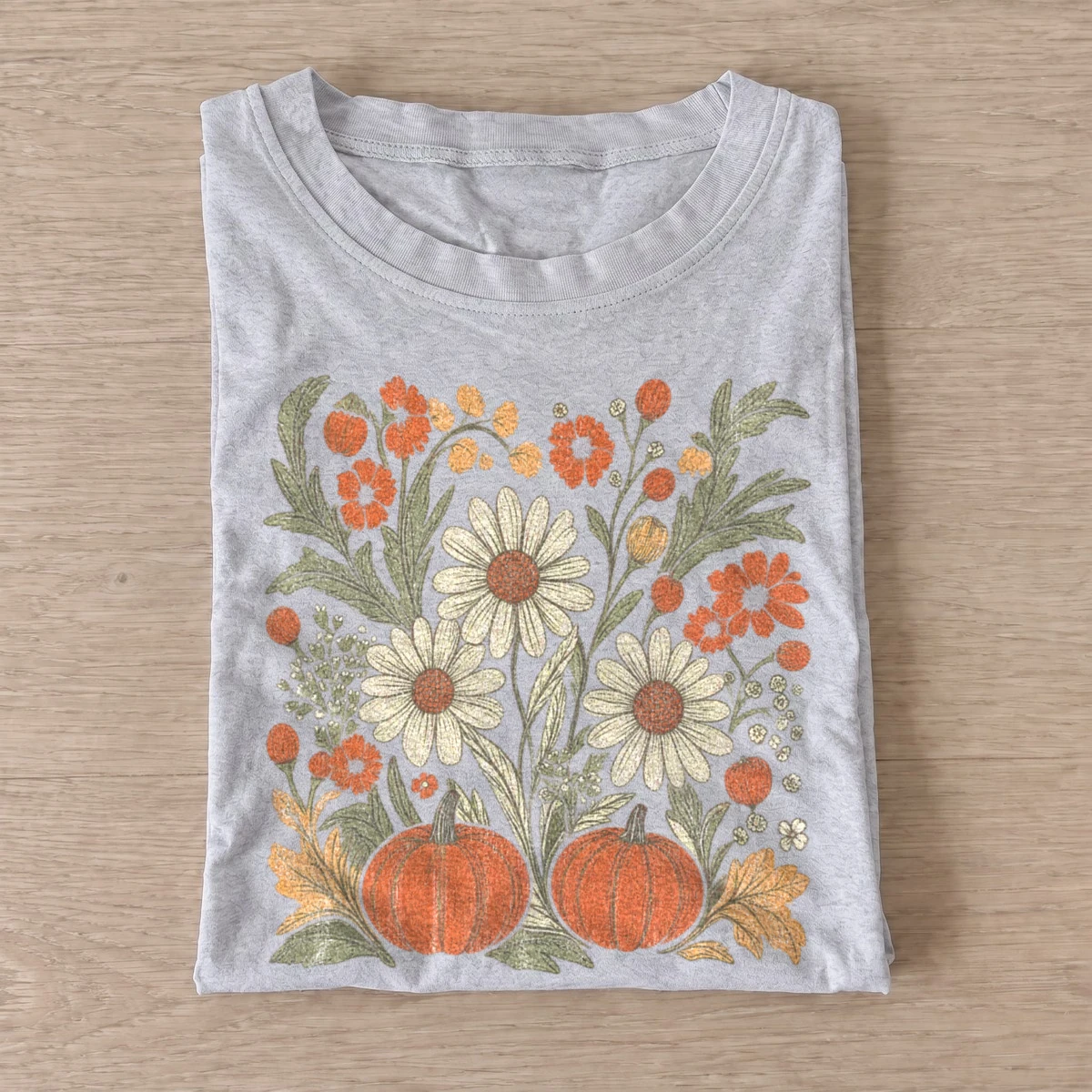 Fall pumpkin and wildflowers floral t shirt gray20pumpkin wildflowers.webp