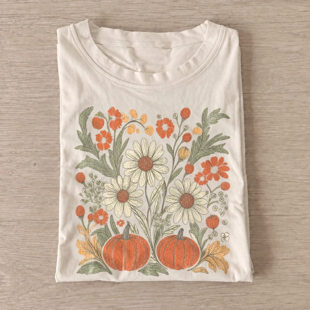 Fall pumpkin and wildflowers floral t shirt sand20pumpkin wildflowers.webp