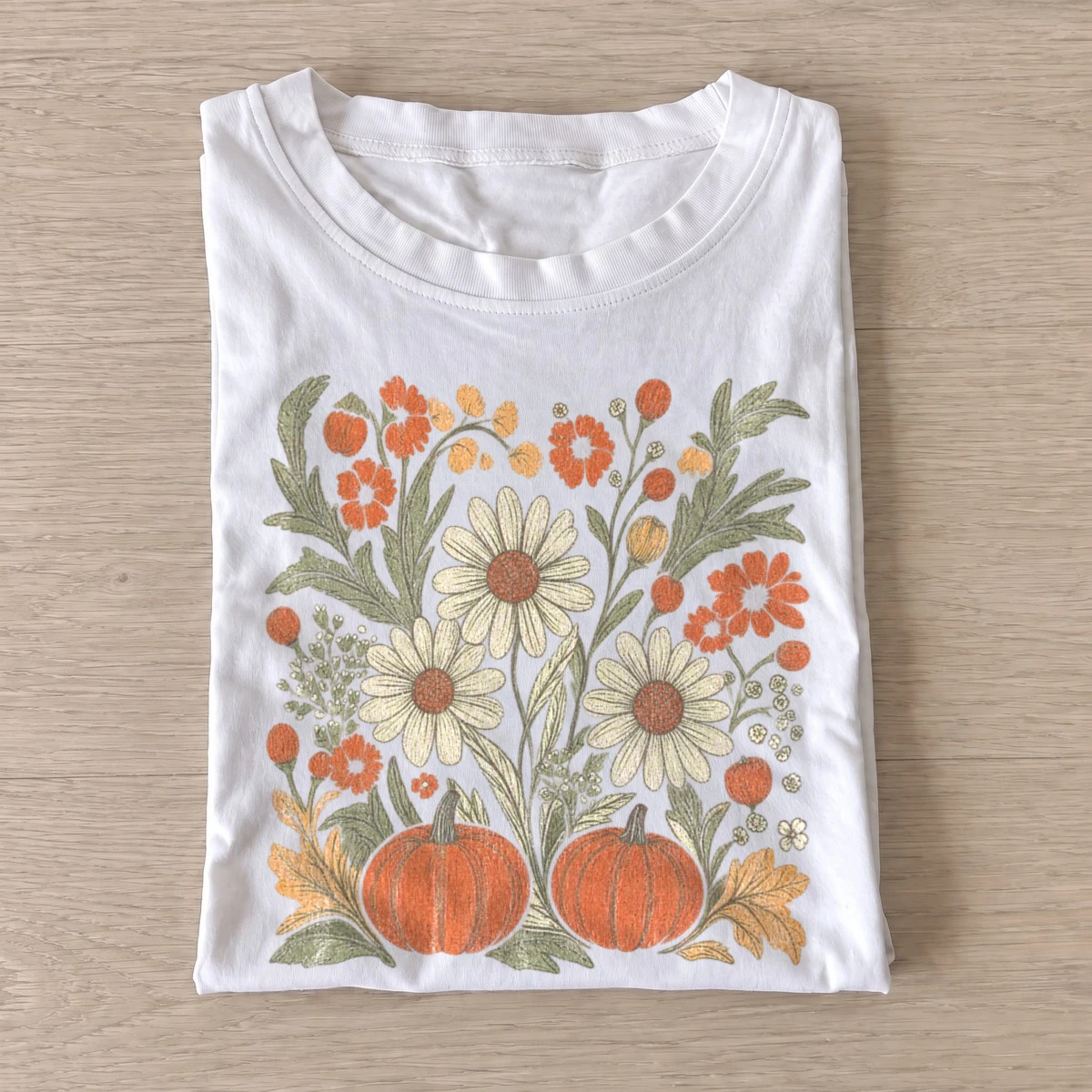 Fall pumpkin and wildflowers floral t shirt white20pumpkin wildflowers.webp