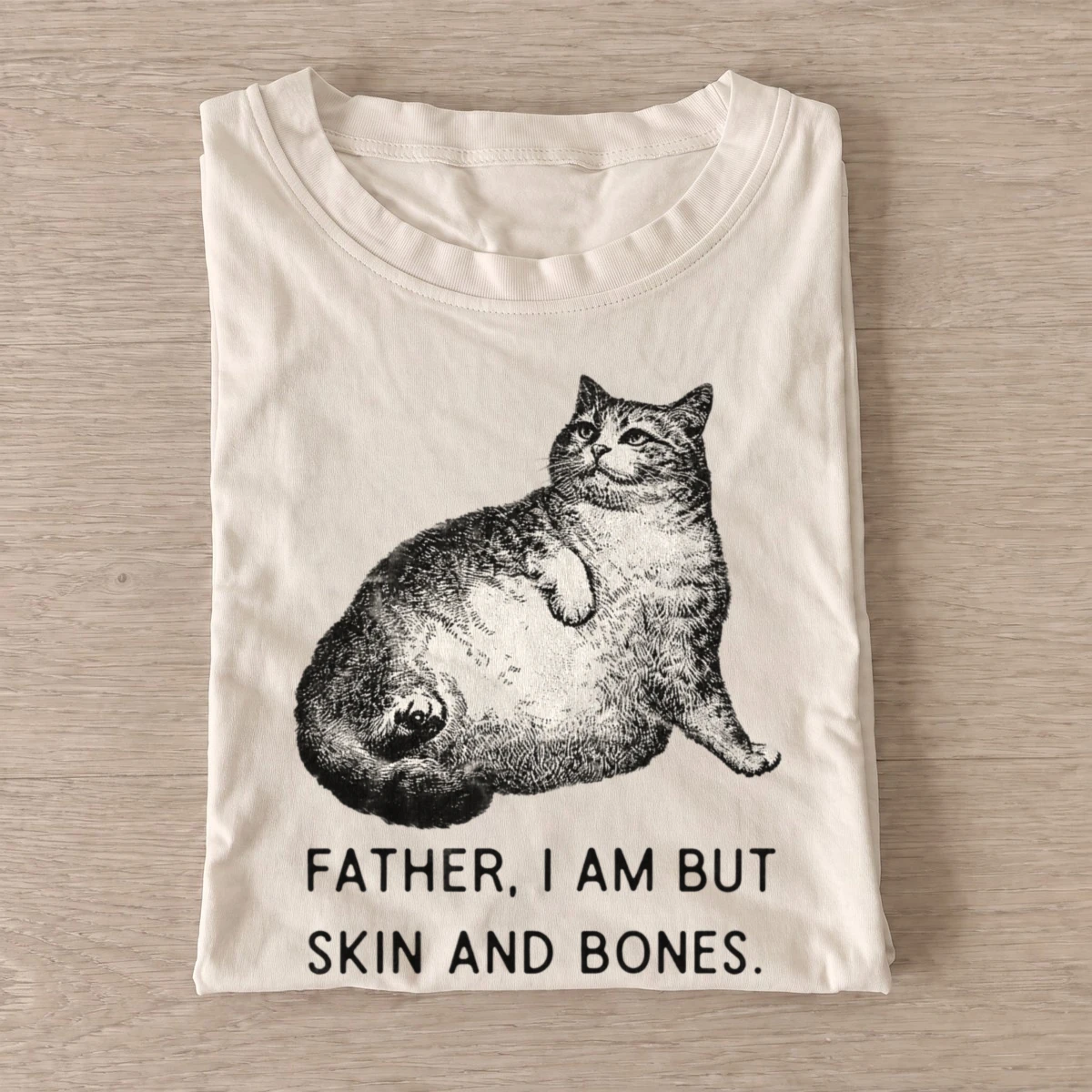 Father i am but skin and bones cat t shirt sand20hungry chubby cat.webp