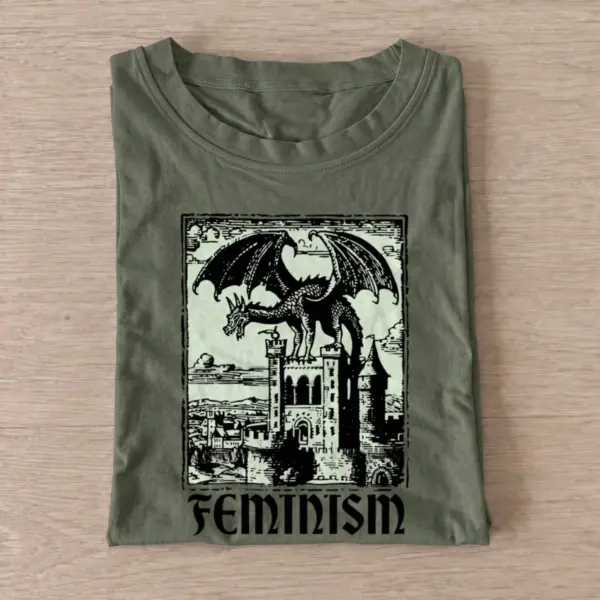 Feminism castle dragon t shirt olive20feminism castle dragon.webp