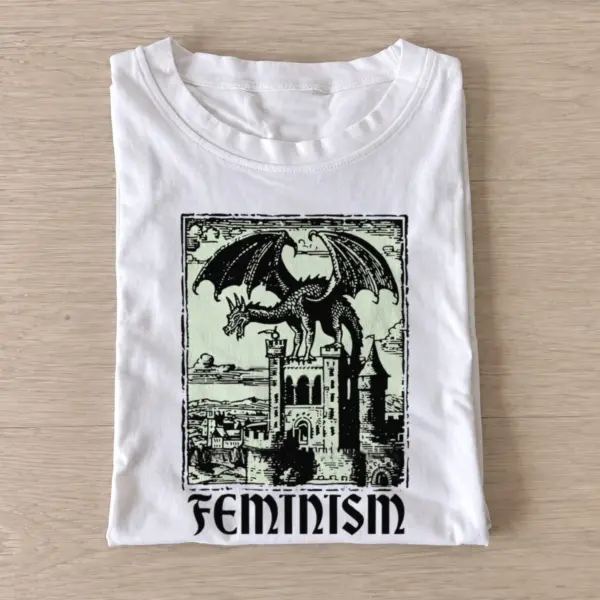 Feminism castle dragon t shirt white20feminism castle dragon.webp