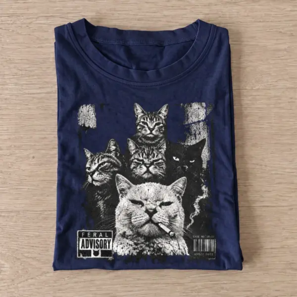 Feral advisory cat crew portrait t shirt navy20cat crew portrait.webp