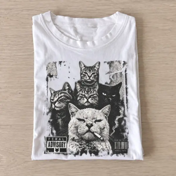 Feral advisory cat crew portrait t shirt white20cat crew portrait.webp