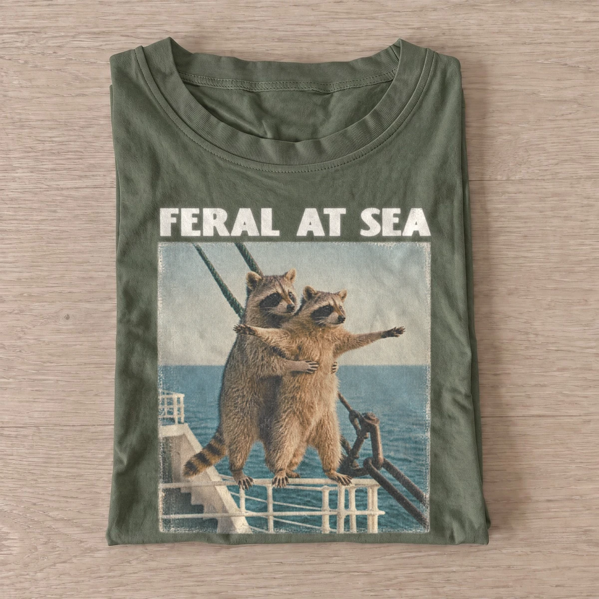 Feral at sea raccoon t shirt olive20feral sea raccoon.webp