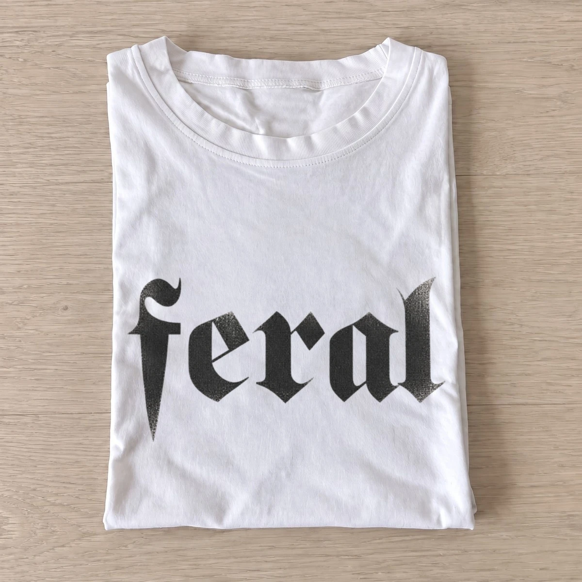 Feral gothic lettering t shirt white20feral.webp