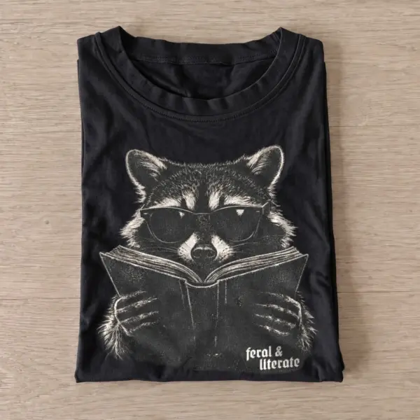 Feral literate reading raccoon t shirt black20feral literate raccoon.webp