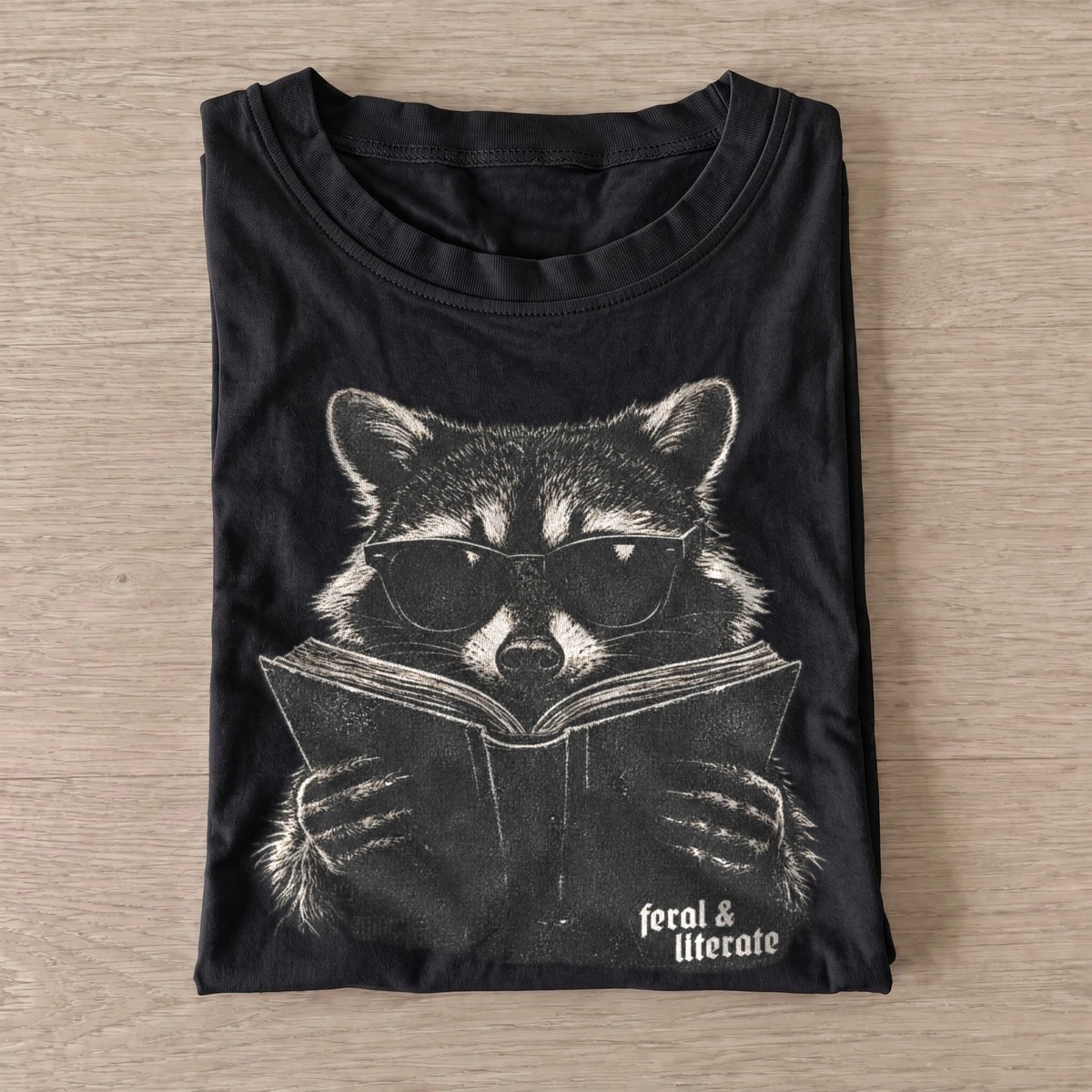 Feral literate reading raccoon t shirt black20feral literate raccoon.webp