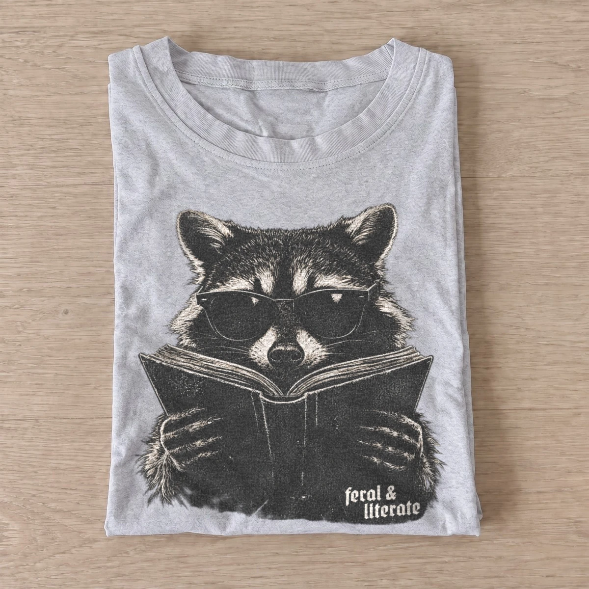 Feral literate reading raccoon t shirt gray20feral literate raccoon.webp