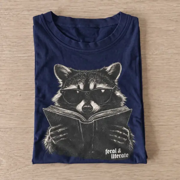 Feral literate reading raccoon t shirt navy20feral literate raccoon.webp