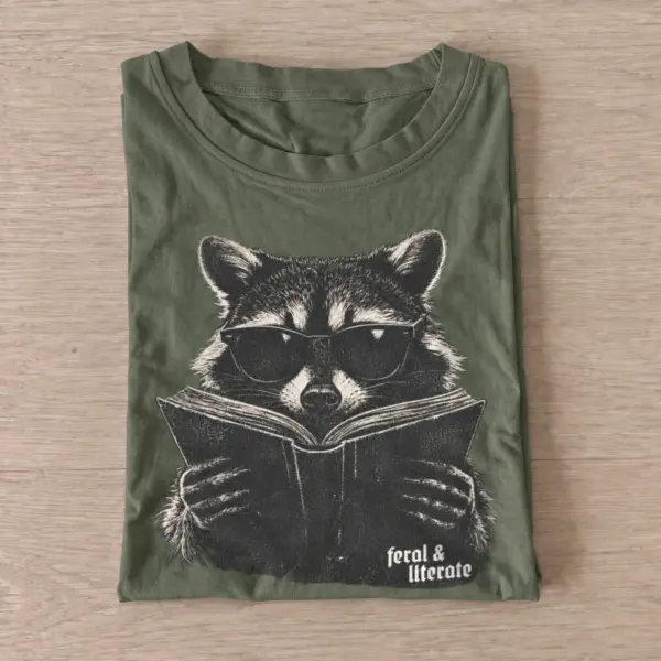 Feral literate reading raccoon t shirt olive20feral literate raccoon.webp