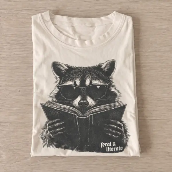 Feral literate reading raccoon t shirt sand20feral literate raccoon.webp