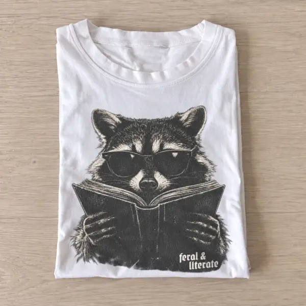 Feral literate reading raccoon t shirt white20feral literate raccoon.webp