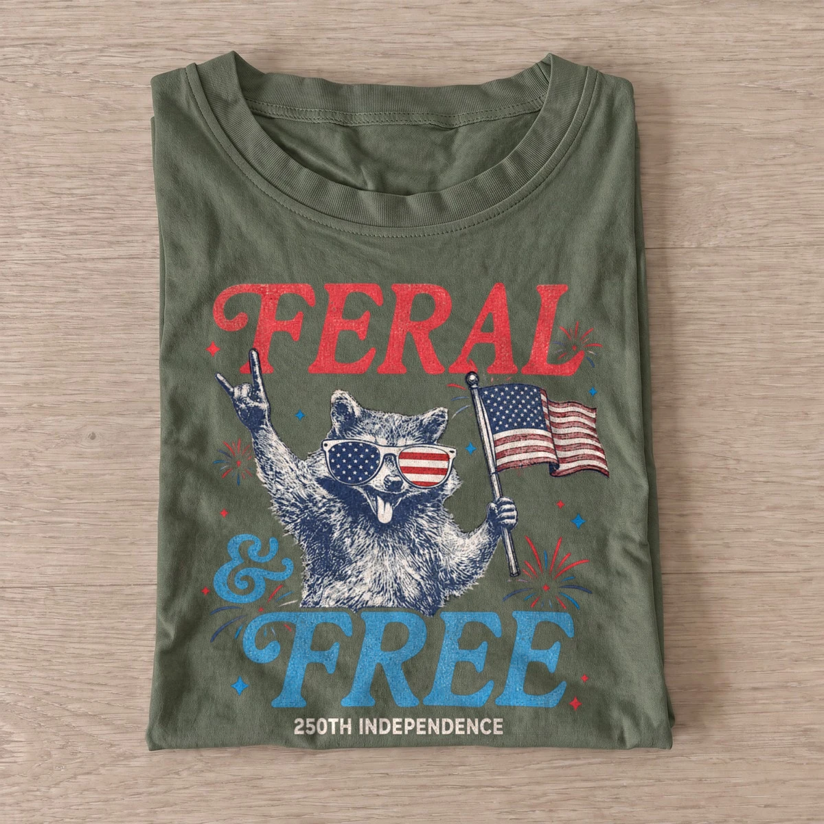 Feral and free patriotic raccoon t shirt olive20feral free raccoon.webp