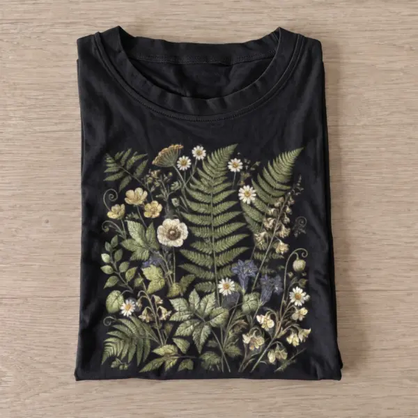 Fern and wildflower study botanical t shirt black20fern wildflower study.webp