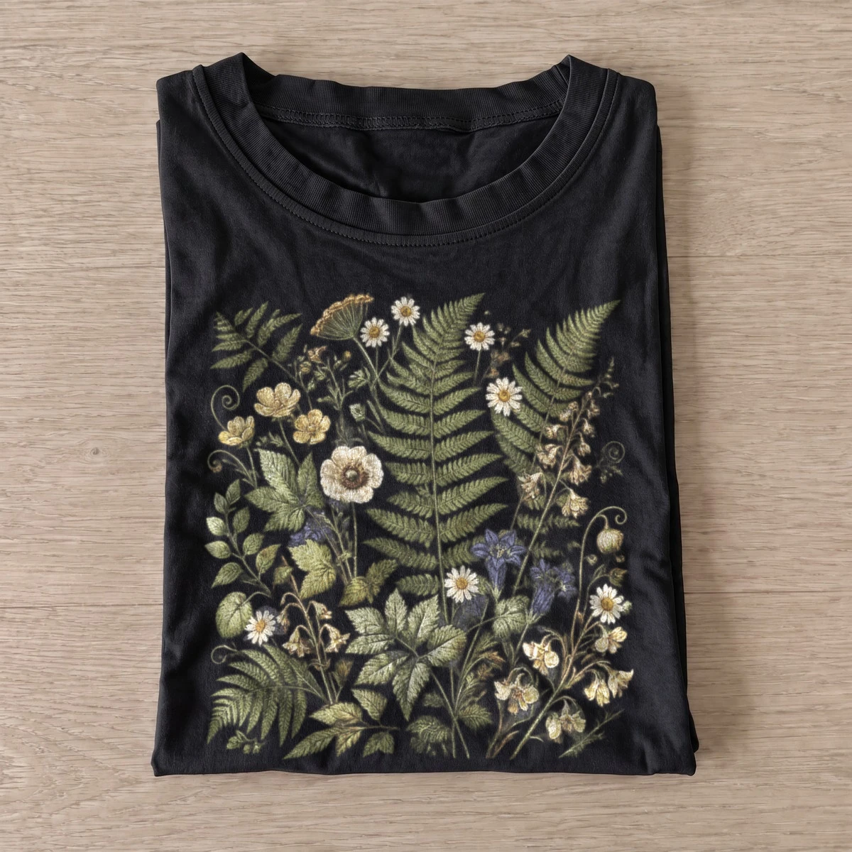 Fern and wildflower study botanical t shirt black20fern wildflower study.webp