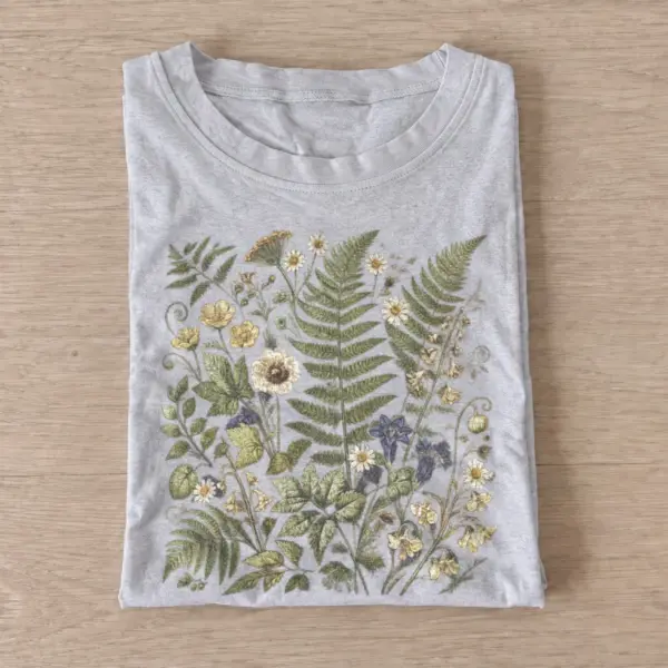Fern and wildflower study botanical t shirt gray20fern wildflower study.webp