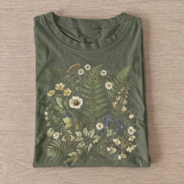 Fern and wildflower study botanical t shirt olive20fern wildflower study.webp