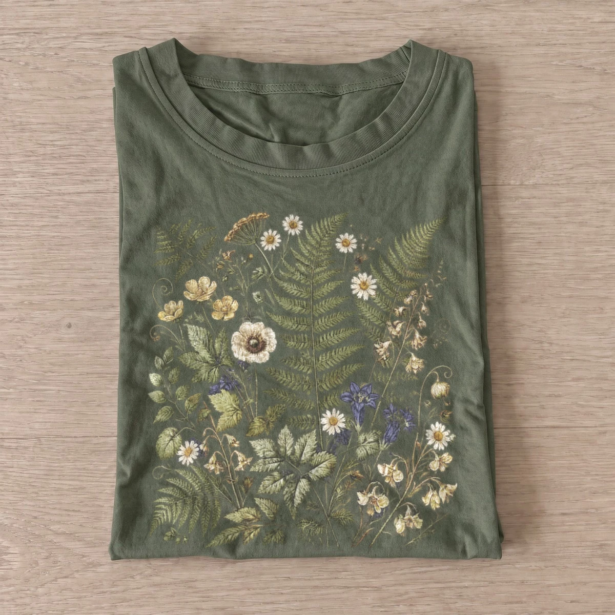 Fern and wildflower study botanical t shirt olive20fern wildflower study.webp