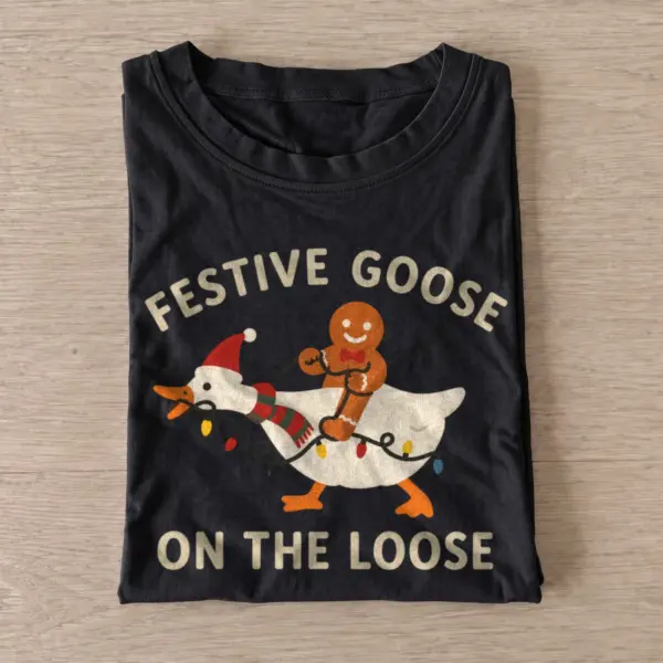Festive goose on the loose t shirt black20festive goose rider.webp