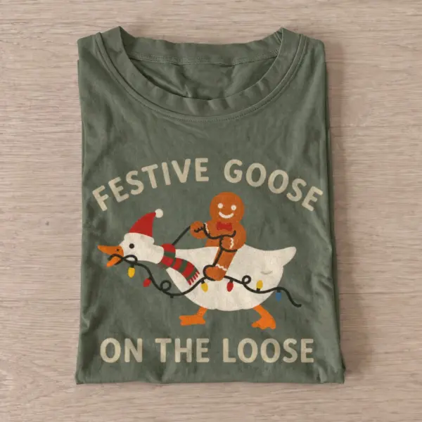 Festive goose on the loose t shirt olive20festive goose rider.webp