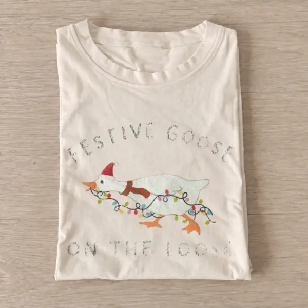 Festive goose on the loose t shirt sand20festive goose loose.webp