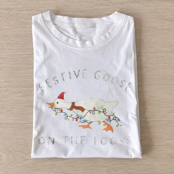 Festive goose on the loose t shirt white20festive goose loose.webp