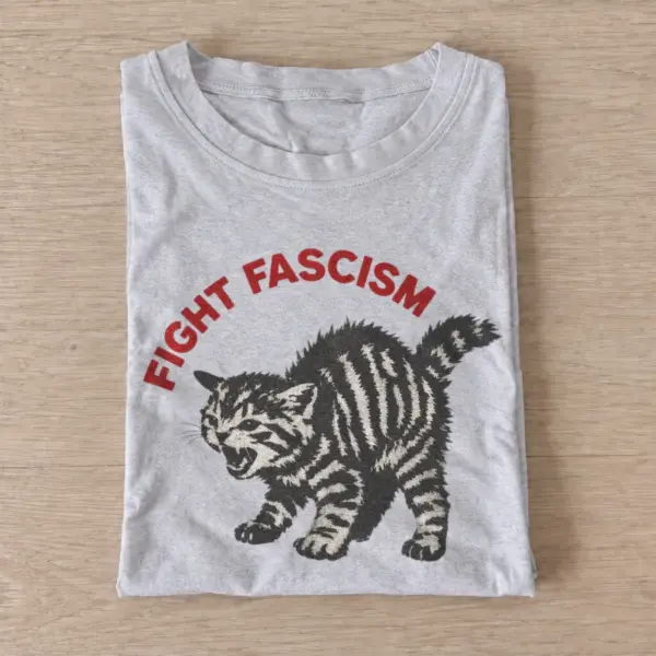 Fight fascism cat t shirt gray20fight fascism cat.webp