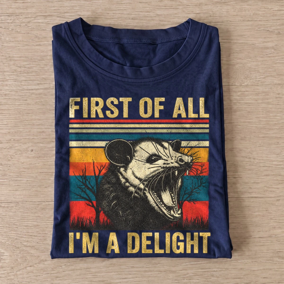 First of all im a delight opossum t shirt navy20opossum delight.webp