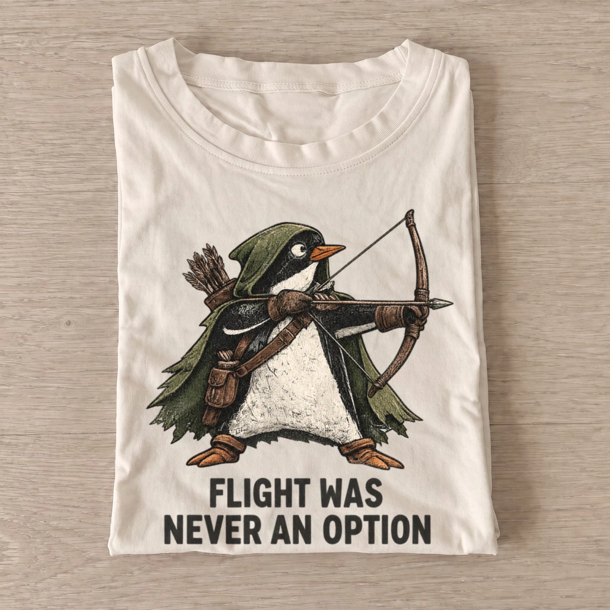 Flight was never an option archer penguin t shirt sand20archer penguin.webp