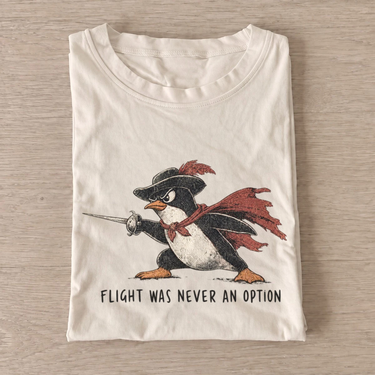 Flight was never an option fencing penguin t shirt sand20fencing penguin.webp