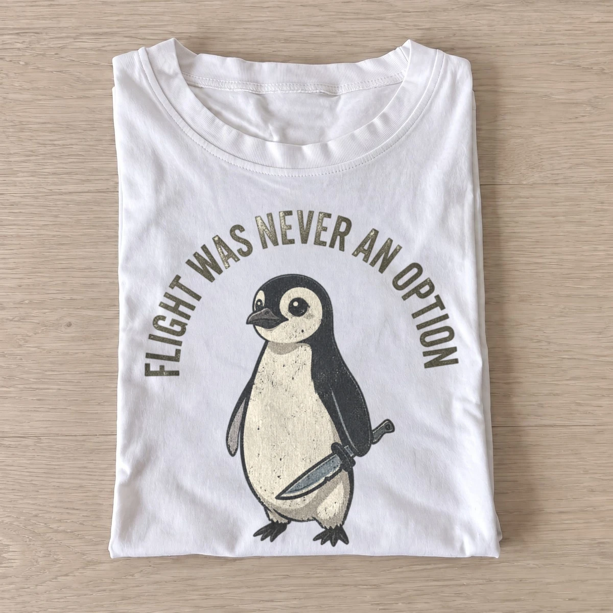 Flight was never an option knife penguin t shirt white20flightless knife penguin.webp