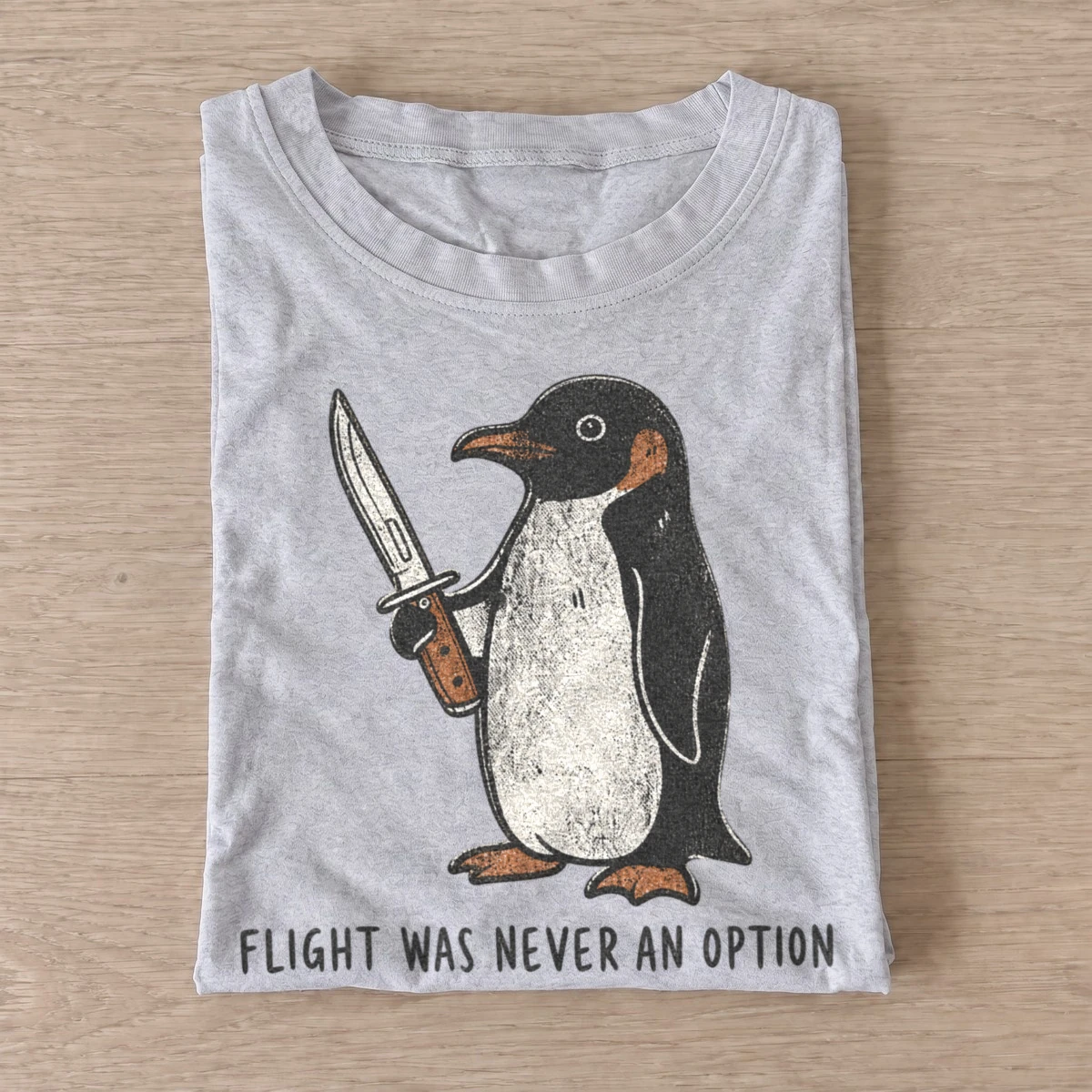 Flight was never an option penguin t shirt gray20pocketknife penguin.webp