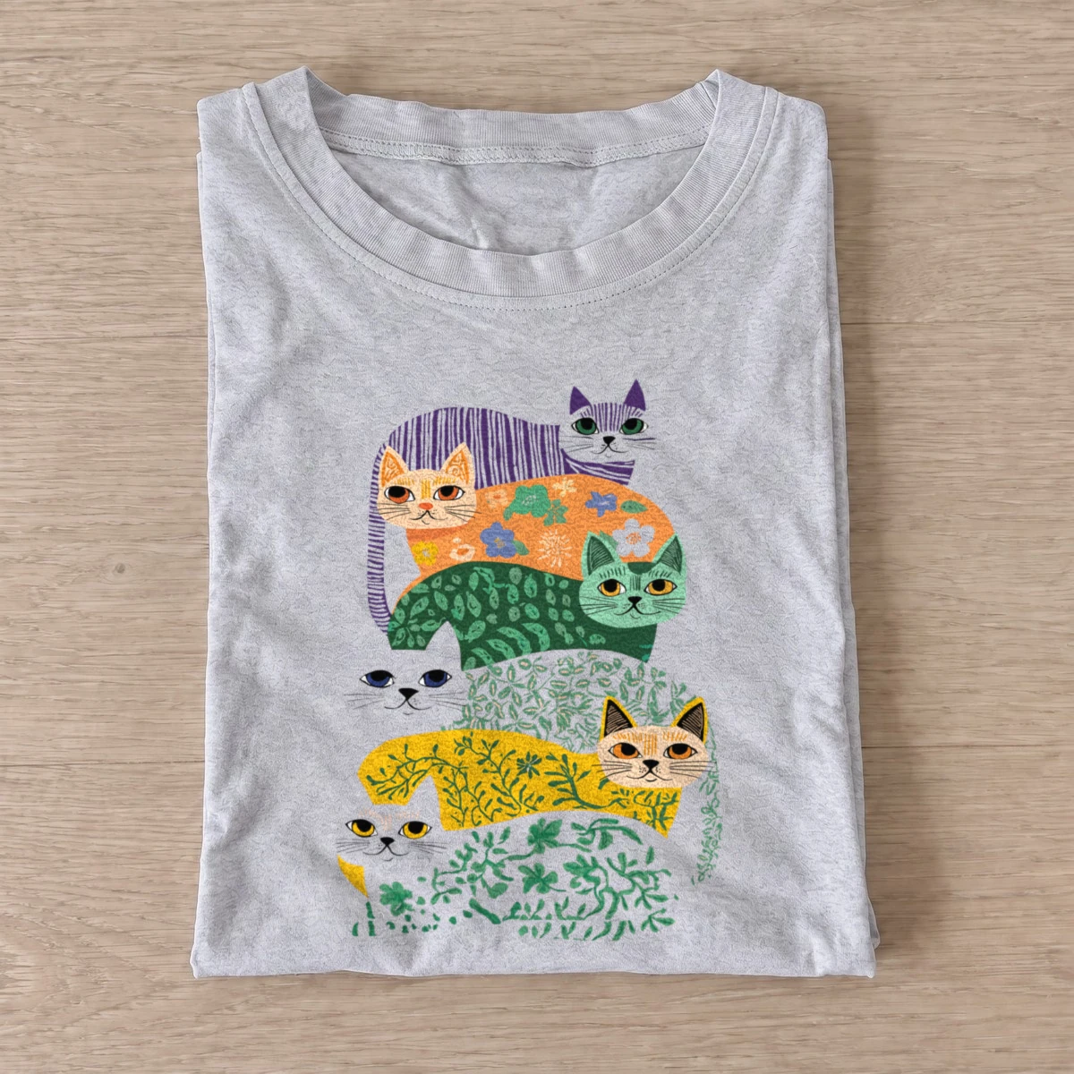 Floral cat stack t shirt gray20floral cat stack.webp