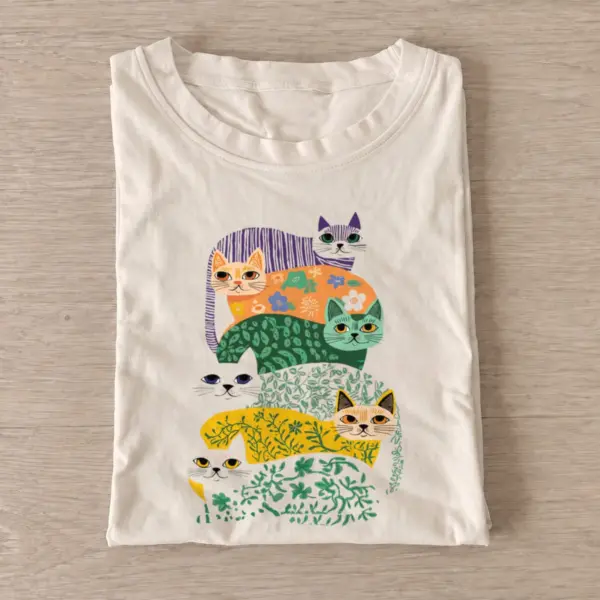Floral cat stack t shirt sand20floral cat stack.webp