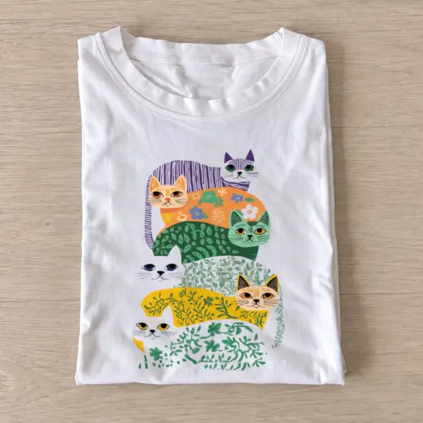 Floral cat stack t shirt white20floral cat stack.webp