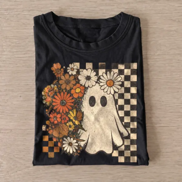 Floral checkerboard ghost t shirt black20floral checkerboard ghost.webp