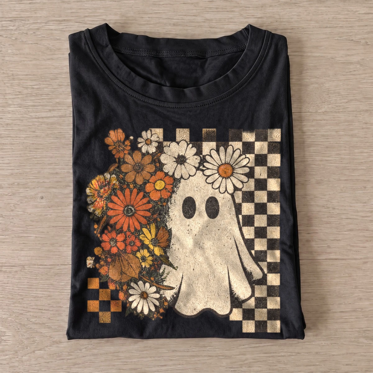 Floral checkerboard ghost t shirt black20floral checkerboard ghost.webp