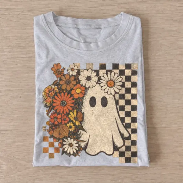 Floral checkerboard ghost t shirt gray20floral checkerboard ghost.webp